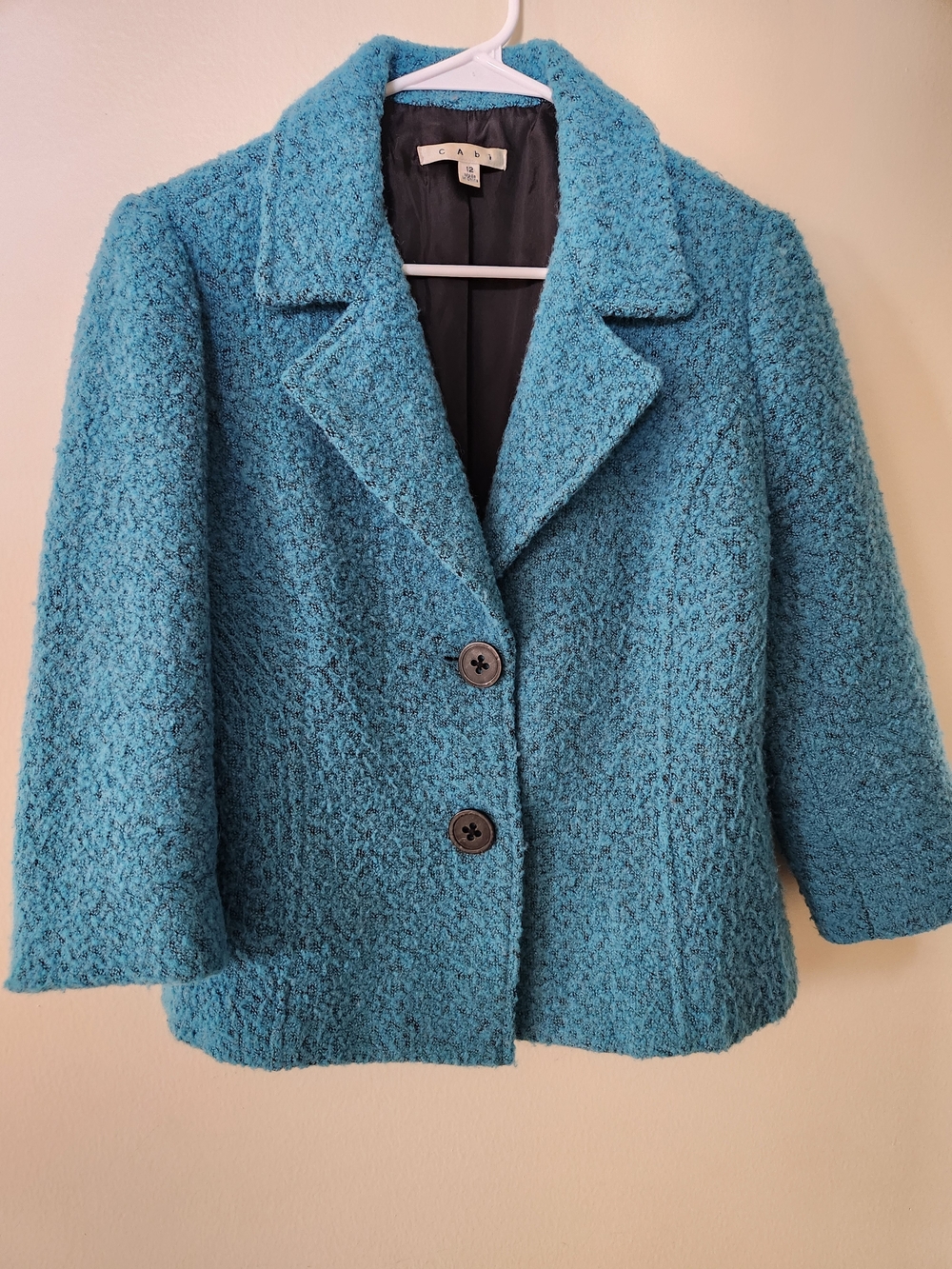 CAbi Teal 100% Wool Bouclé Short Pea Coat 12
